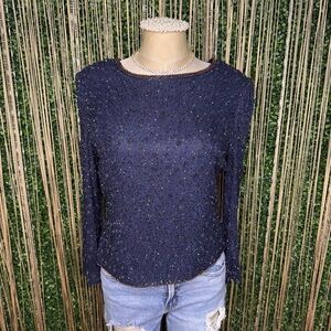 Vintage Adrianna Papell Midnight Blue Beaded Embellished Blouse